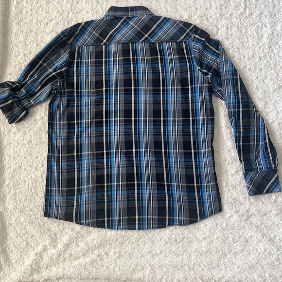 INC International Concepts Blue Black Gray plaid shirt Convertible sleeves Sz L. - Picture 3 of 10
